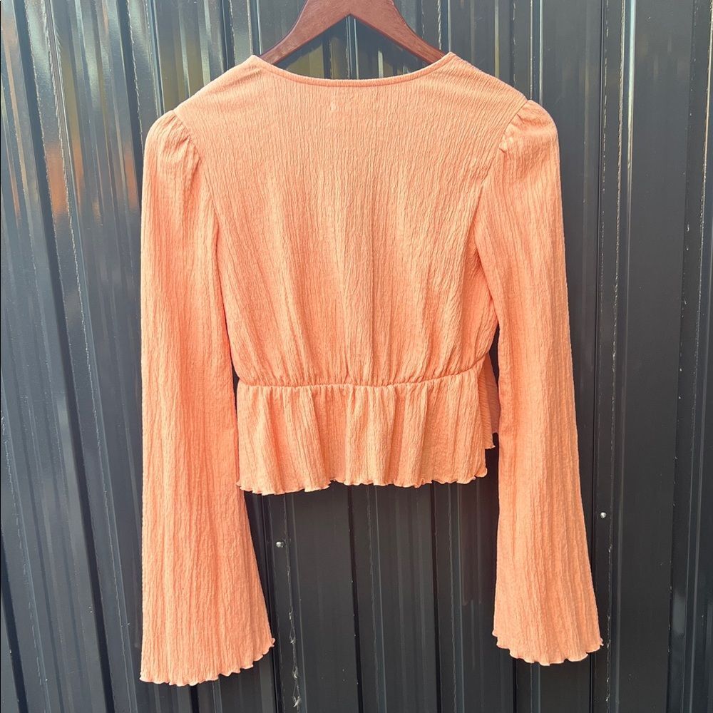 Urban Outfitters Coral Peach Flared Bell Cropped Sleeve Blouse Coastal Boho - Picture 5 of 7